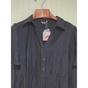 BloomChic Dress Womens 14-16 Black Collared V-Neck Button Short Sleeve Tiered